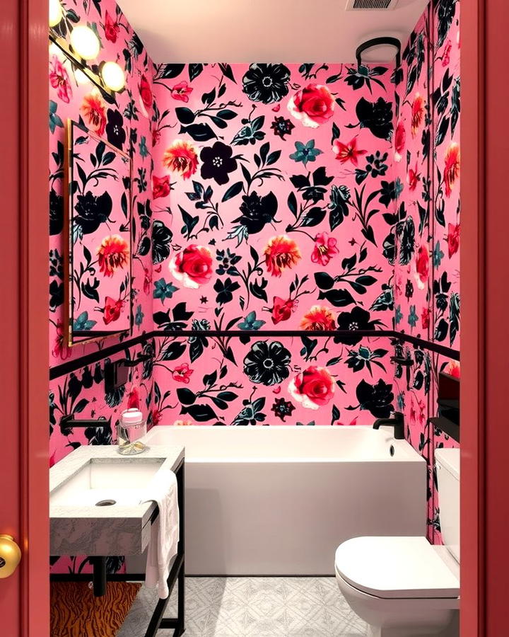 Bold Pink and Black Wallpaper - 25 Pink and Black Bathroom Ideas