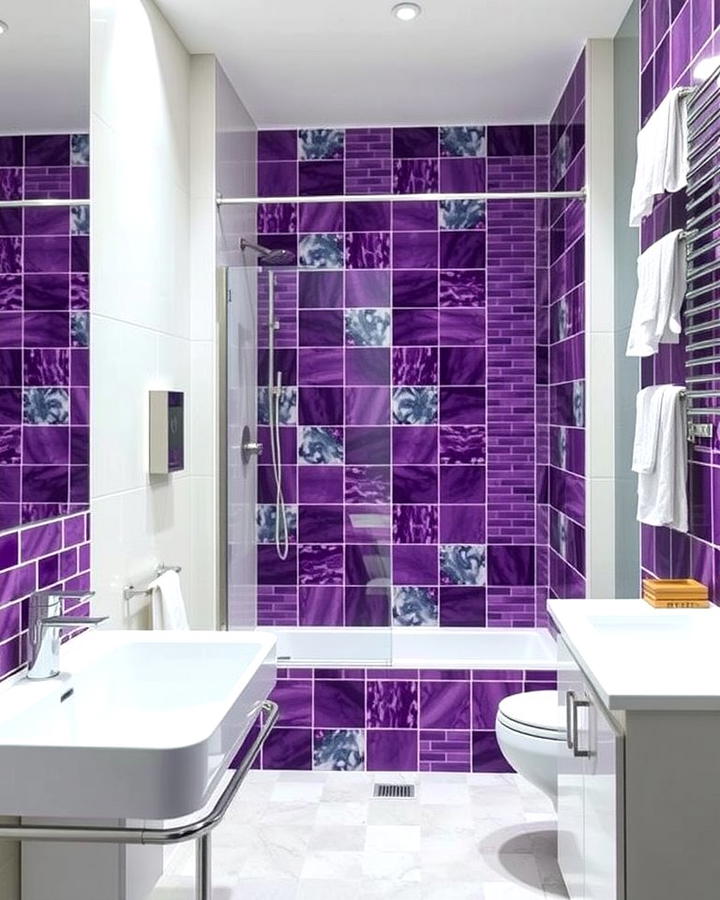 Bold Purple Accent Tiles - 25 Purple Bathroom Ideas