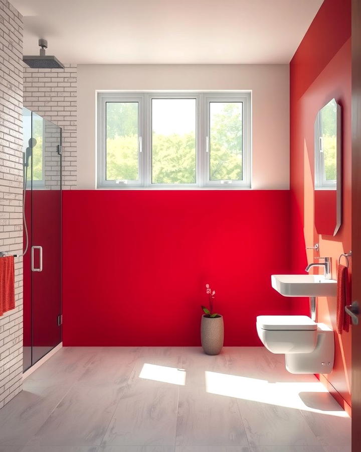 Bold Red Accent Wall - 25 Red Bathroom Ideas