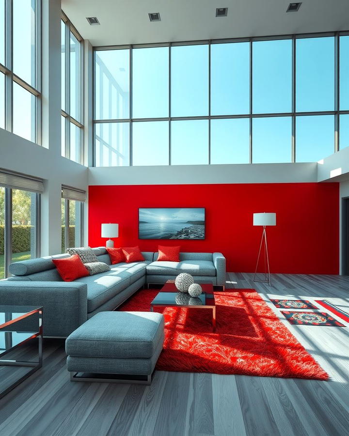 Bold Red Accent Wall - 25 Red and Grey Living Room Ideas