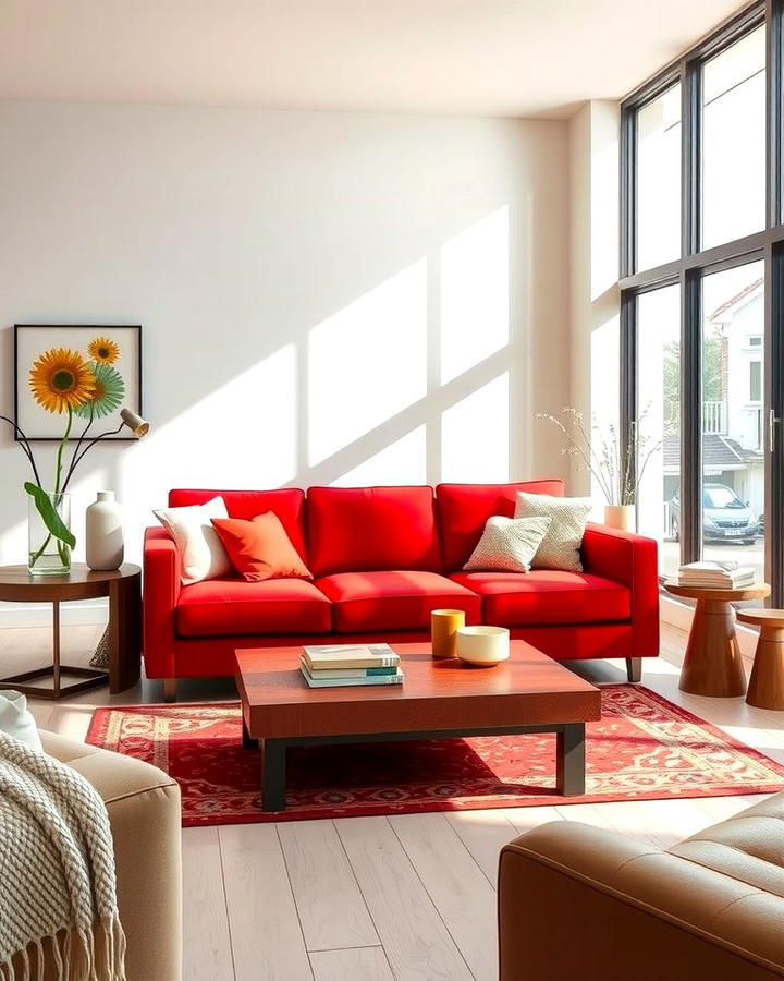 Bold Red Couch as the Focal Point - 25 Red Couch Living Room Ideas