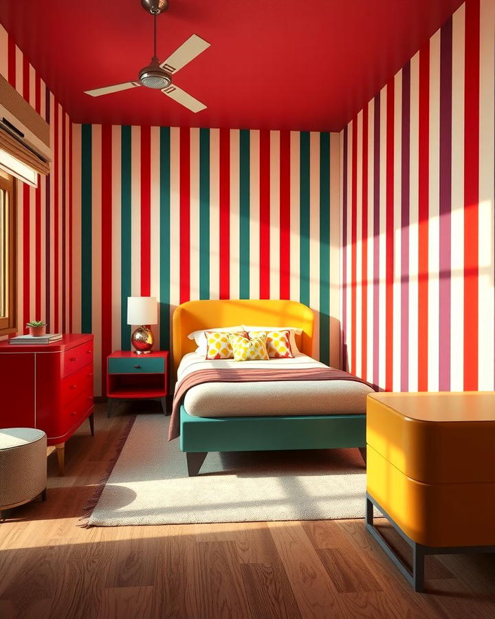 Bold Striped Walls - 30 80s Bedroom Ideas