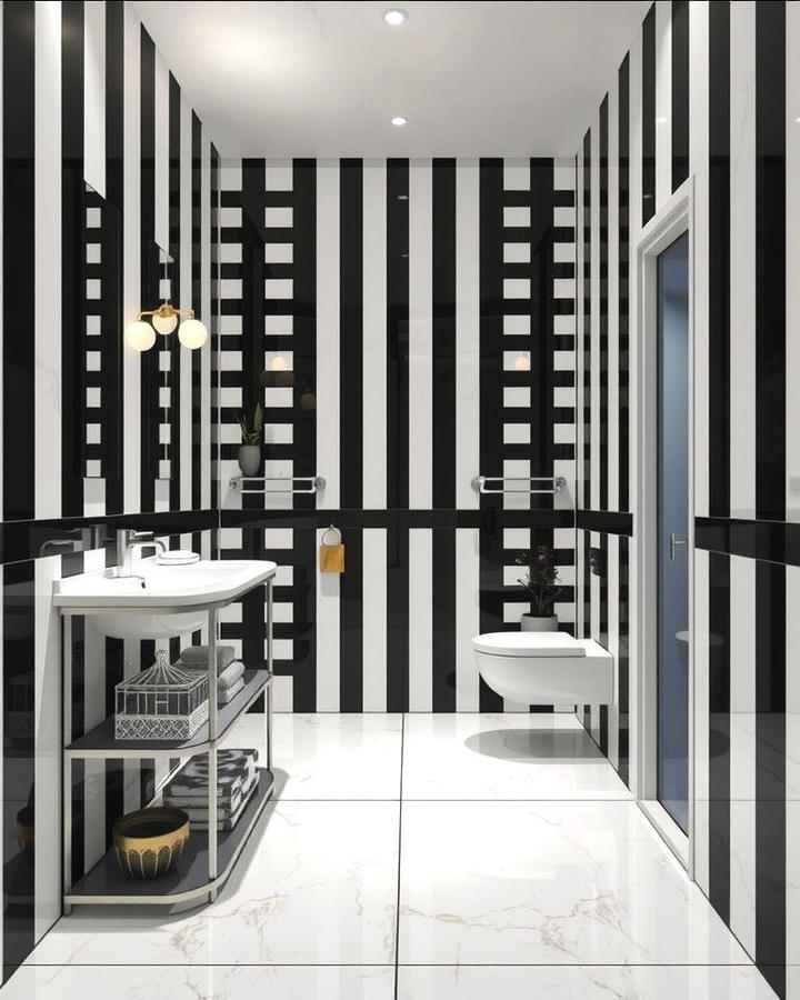 Bold Stripes - 30 Black and White Bathroom Tile Ideas