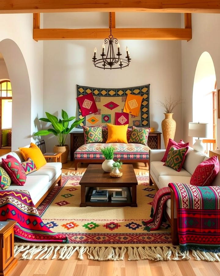 Bold Textile Patterns - 25 Spanish Style Living Room Ideas