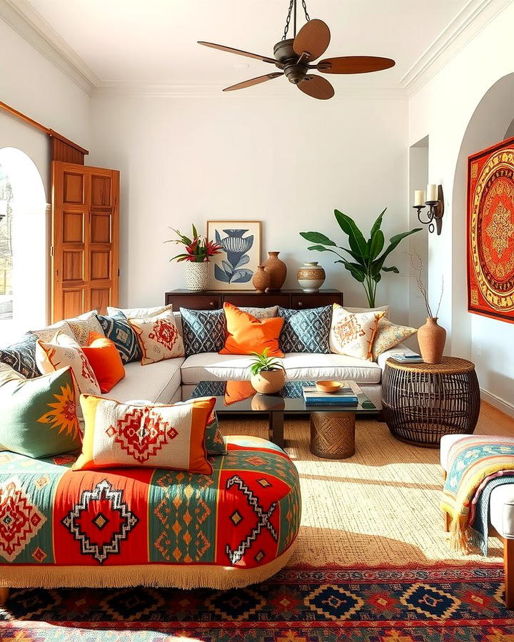 Bold Textiles and Patterns - 25 Spanish Style Living Room Ideas