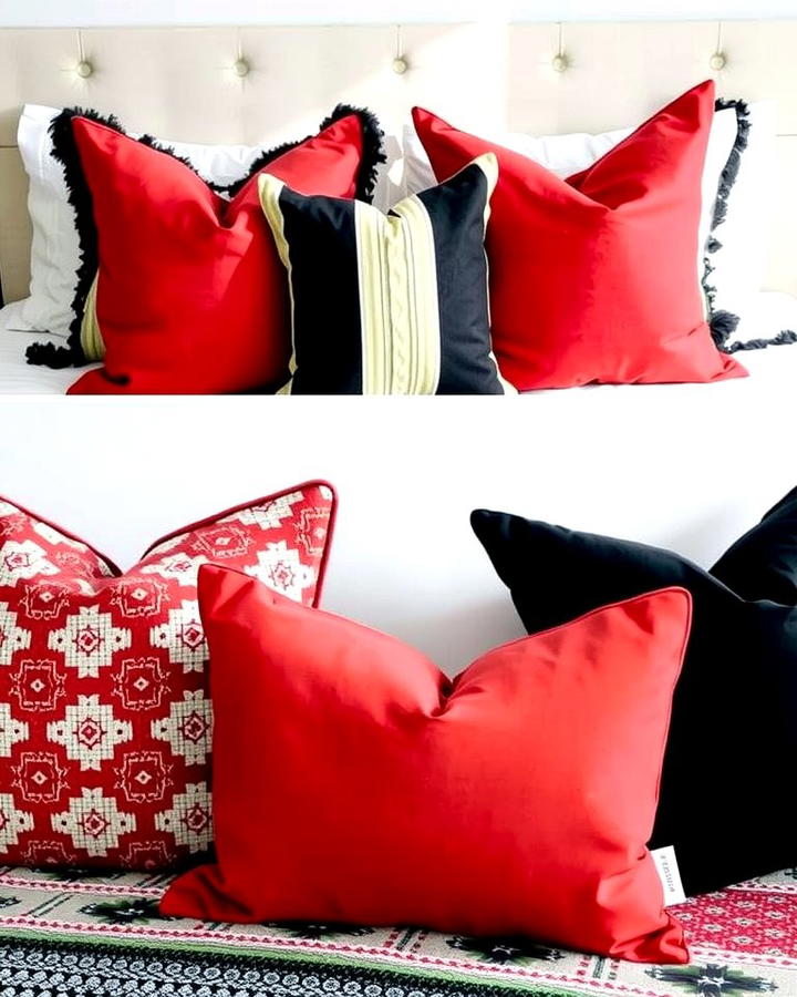 Bold Throw Pillows - 25 red black and white bedroom ideas