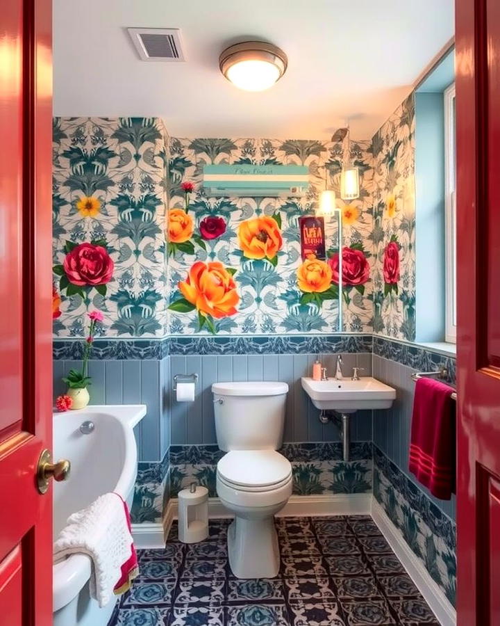 Bold Wallpaper Accents - 25 Teen Bathroom Ideas