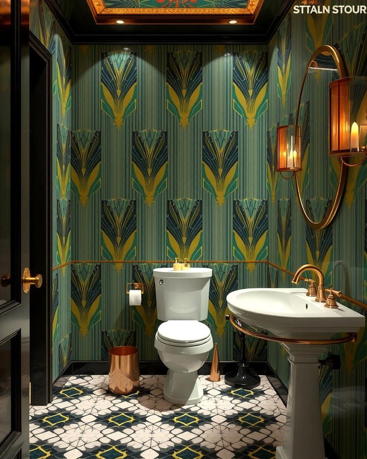 Bold Wallpaper Designs - 30 Art Deco Bathroom Ideas