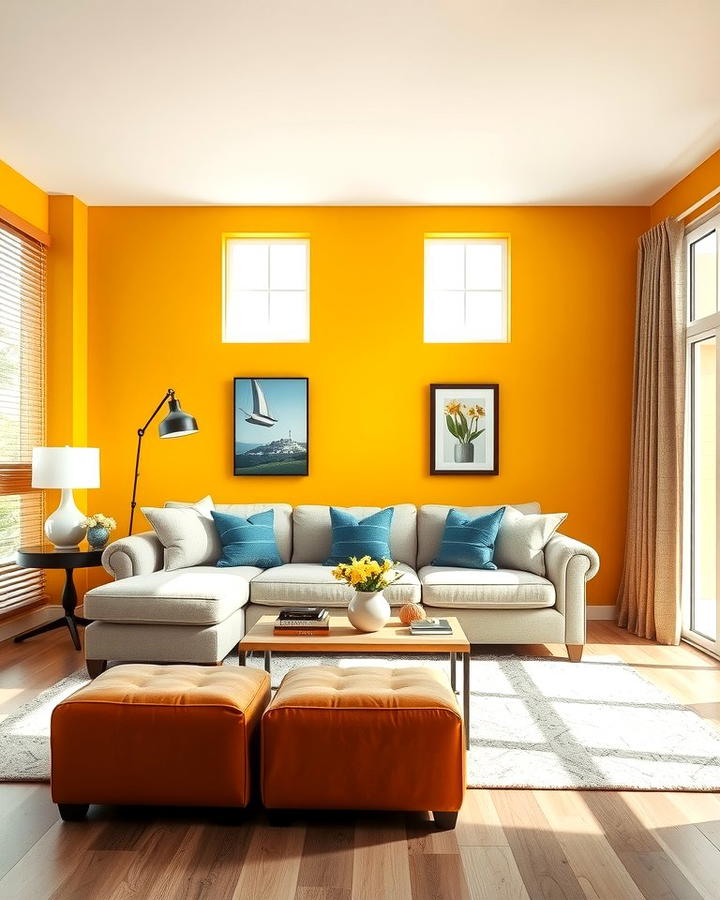 Bold Yellow Accent Wall for a Statement - 25 Yellow Living Room Ideas