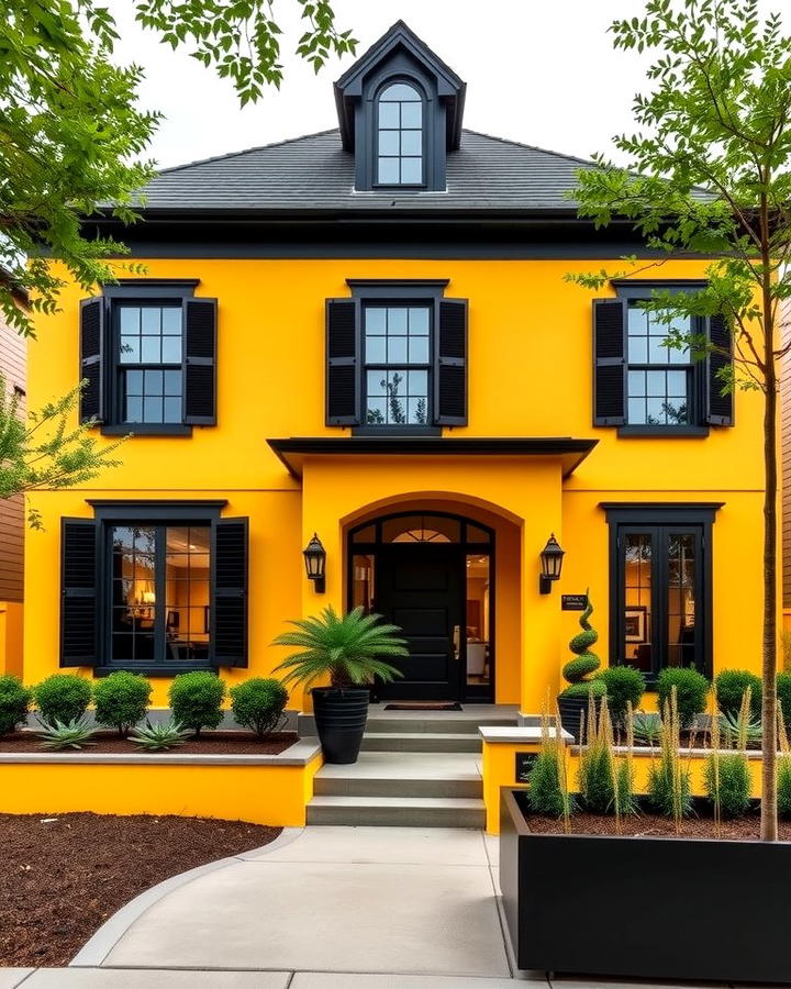 Bold Yellow with Black Accents - 25 Yellow Exterior Home Ideas