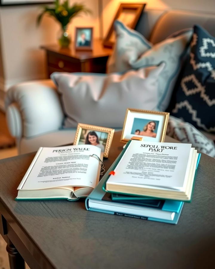 Books with Personal Touches - 25 Sofa Table Decor Ideas