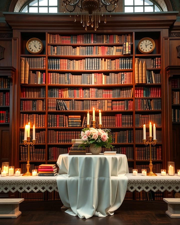 Bookshelf Backdrop Wonder - 30 Wedding Altar Ideas