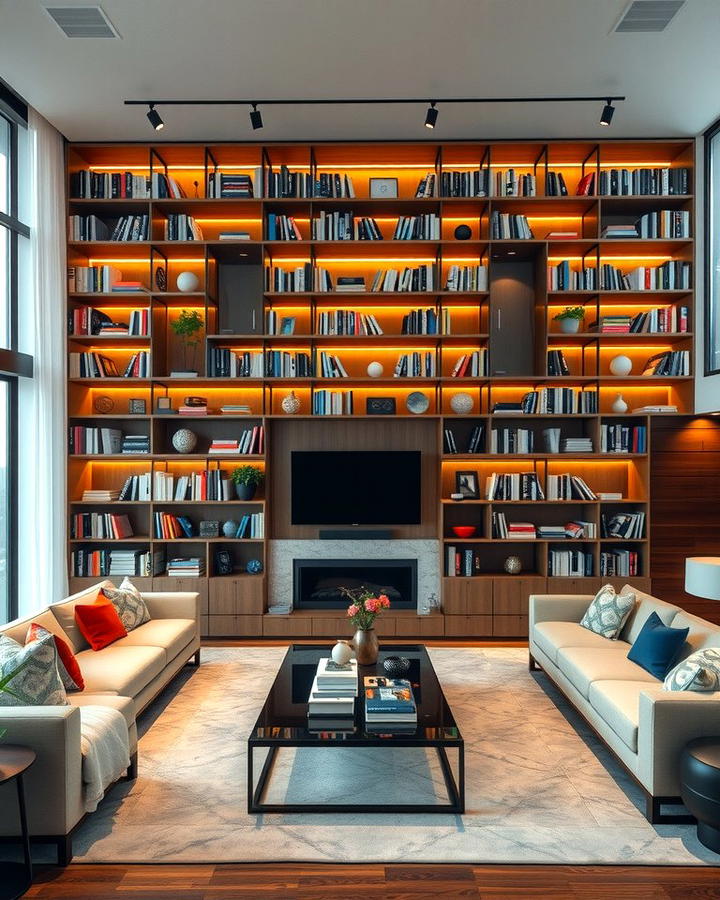 Bookshelf Wall to Showcase Collections - 30 Living Room Shelf Ideas