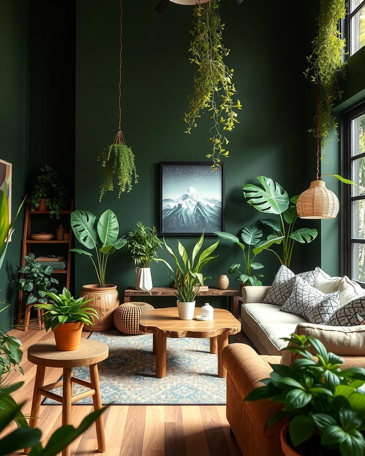 Botanical Inspired Dark Green Living Room - 30 Dark Green Living Room Ideas