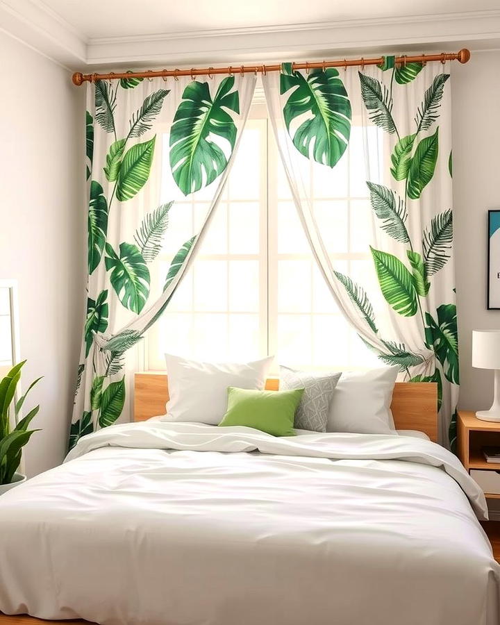 Botanical Print Curtains - 30 Green Bedroom Ideas