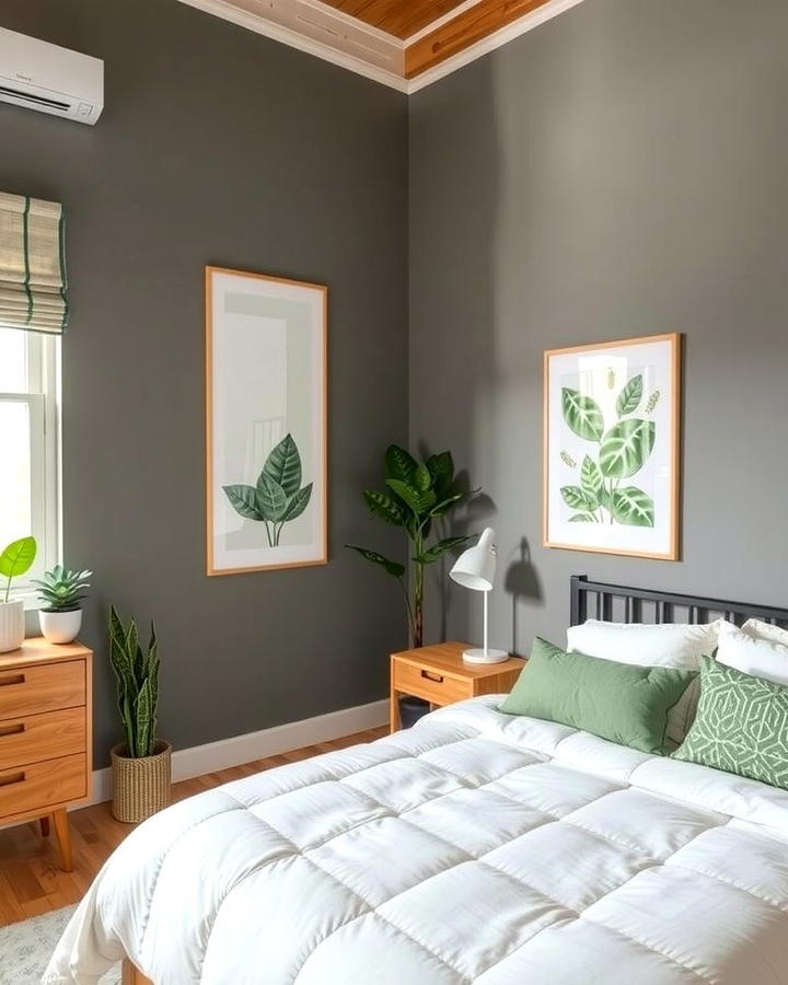 Botanical Prints and Natural Green Accents - 25 Sage Green and Grey Bedroom Ideas