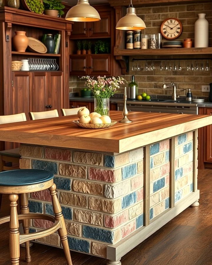 Brick Accent Base - 25 Rustic Kitchen Island Ideas