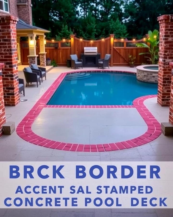 Brick Border Accents - 25 Stamped Concrete Pool Deck Ideas