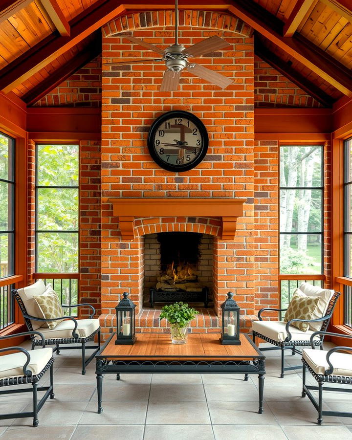 Brick Fireplace Tradition - 25 Screened-in Porch With Fireplace Ideas