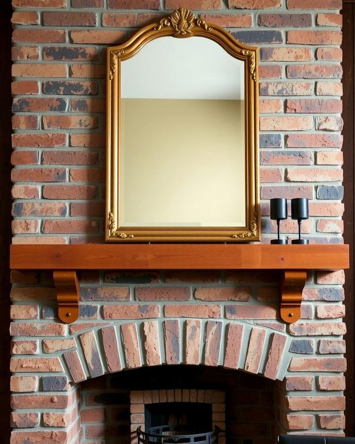 Brick Fireplace with Antique Mirror Accent - 25 Rustic Living Room With a Brick Fireplace Ideas