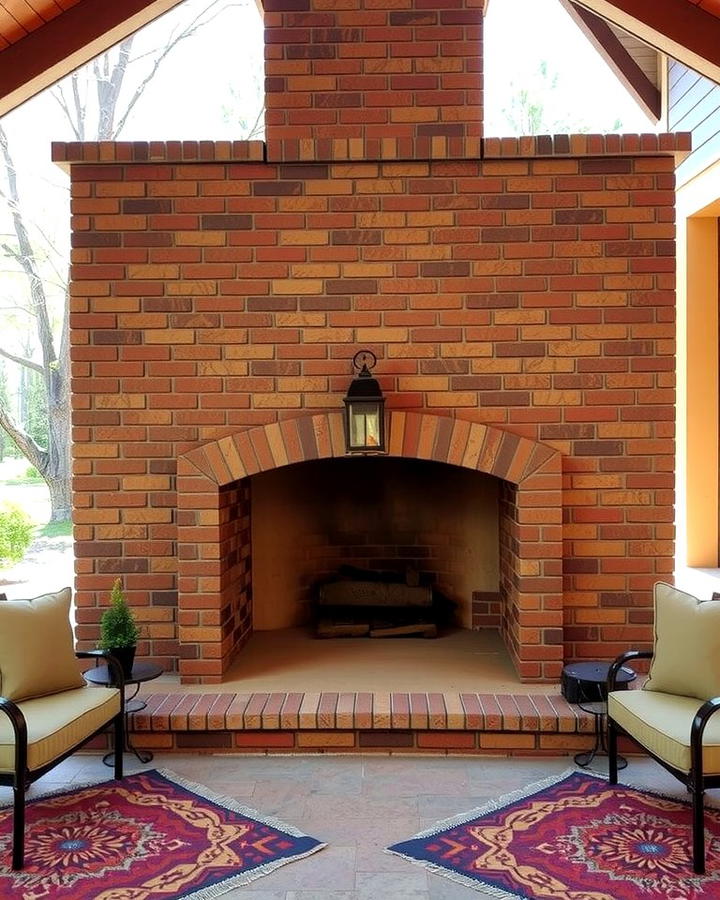 Brick Fireplace with Built In Seating - 25 Outdoor Fireplace Ideas