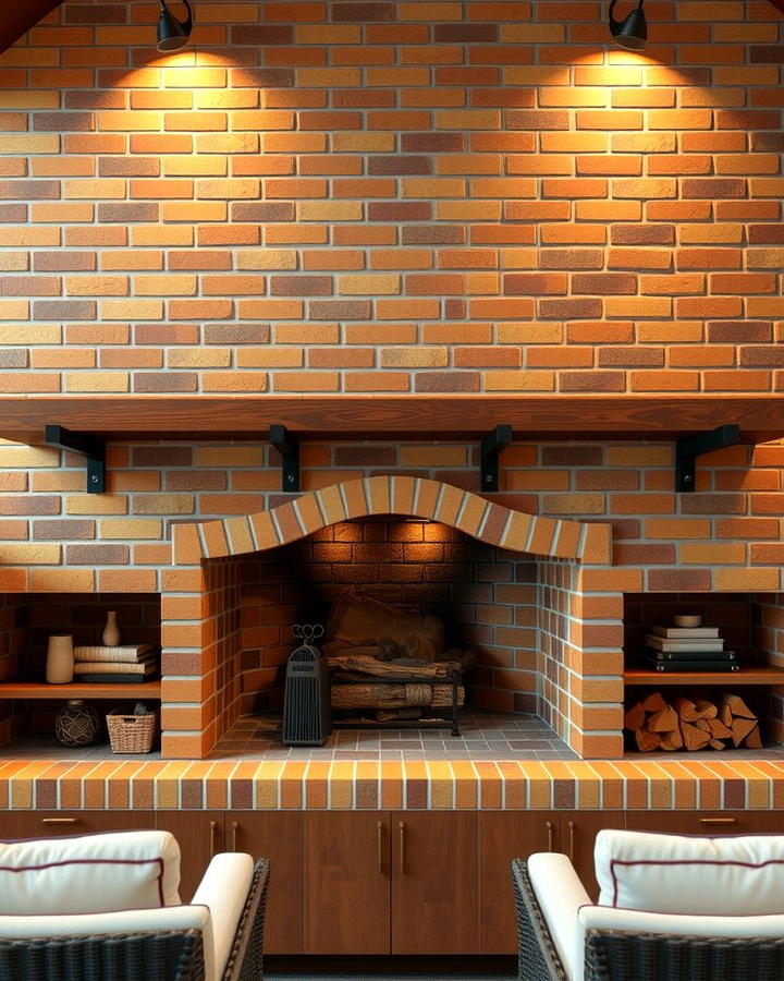 Brick Fireplace with Built In Storage - 25 Outdoor Corner Fireplace Ideas