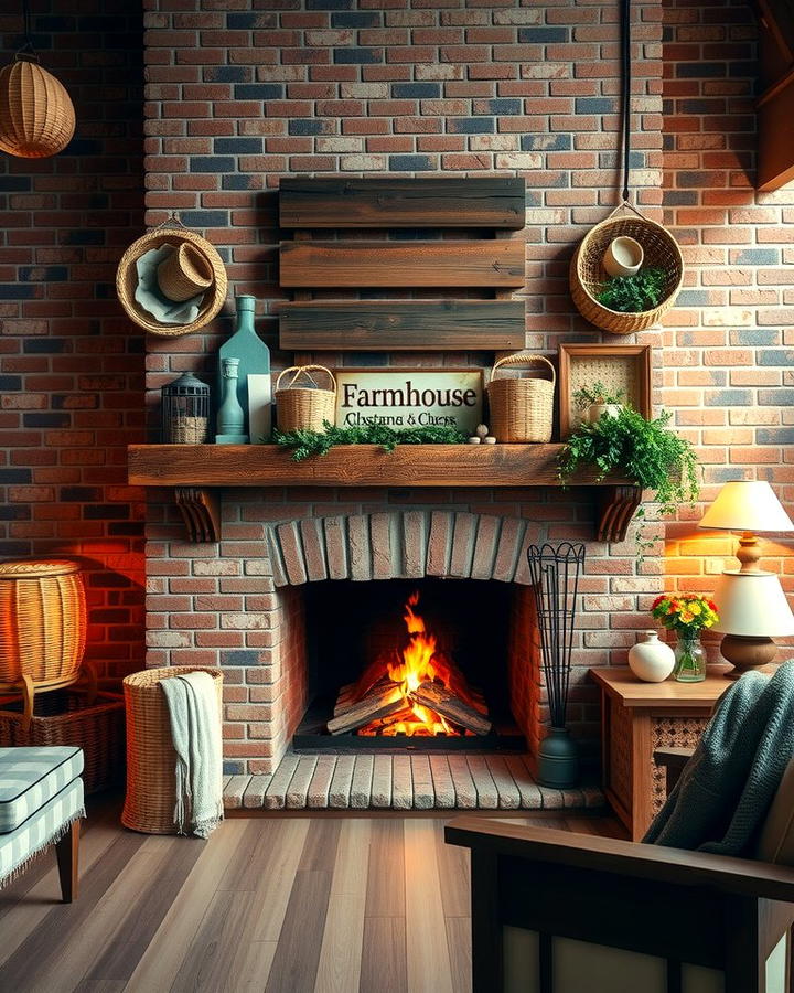 Brick Fireplace with Farmhouse Decor - 25 Rustic Fireplaces