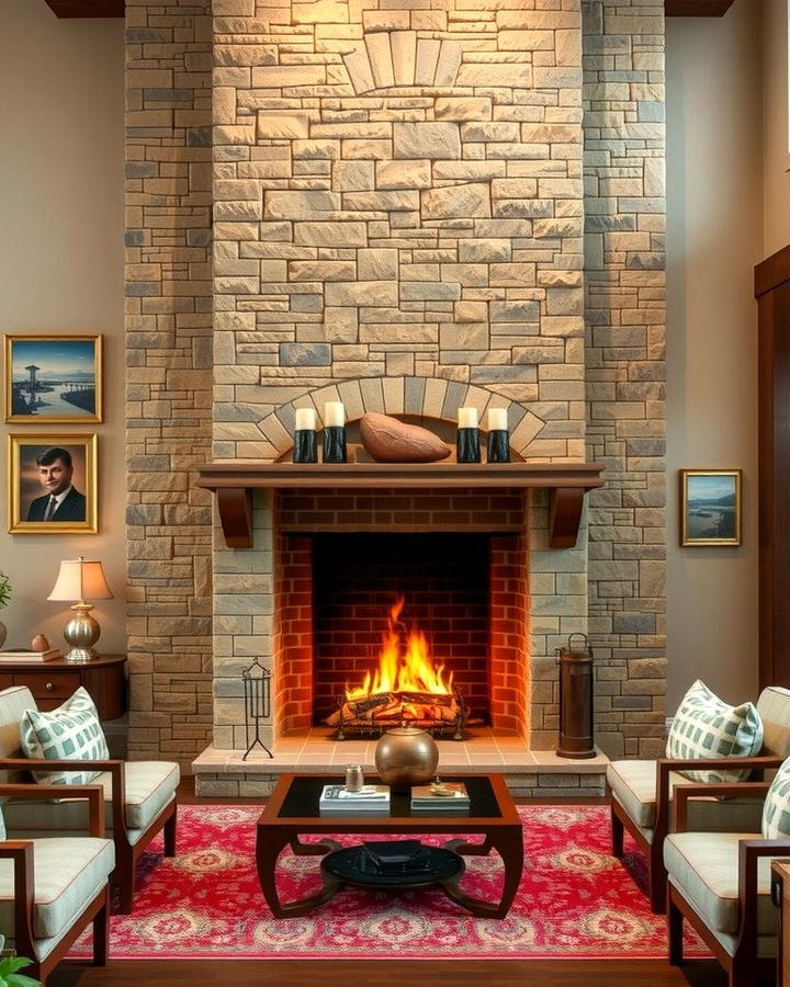 Brick Fireplace with Rustic Stone Accents - 25 Rustic Living Room With a Brick Fireplace Ideas