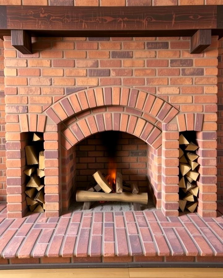 Brick Fireplace with Wood Storage - 25 Rustic Brick Fireplace Ideas