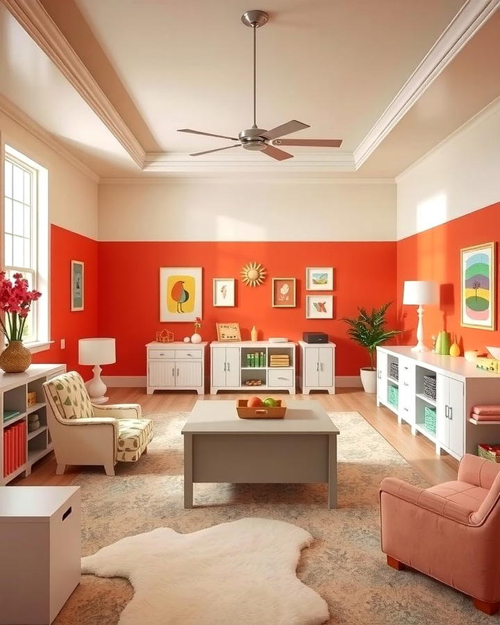 Bright Coral and Neutral Beige - 30 Two Tone Wall Paint Ideas