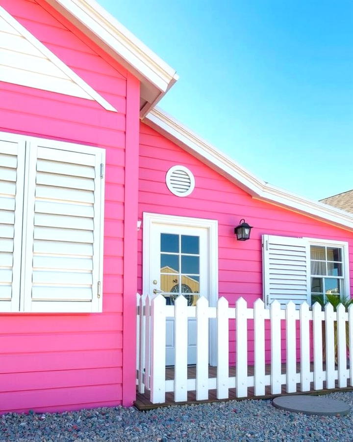 Bright Pink with White Stripes - 25 Pink House Exterior Ideas