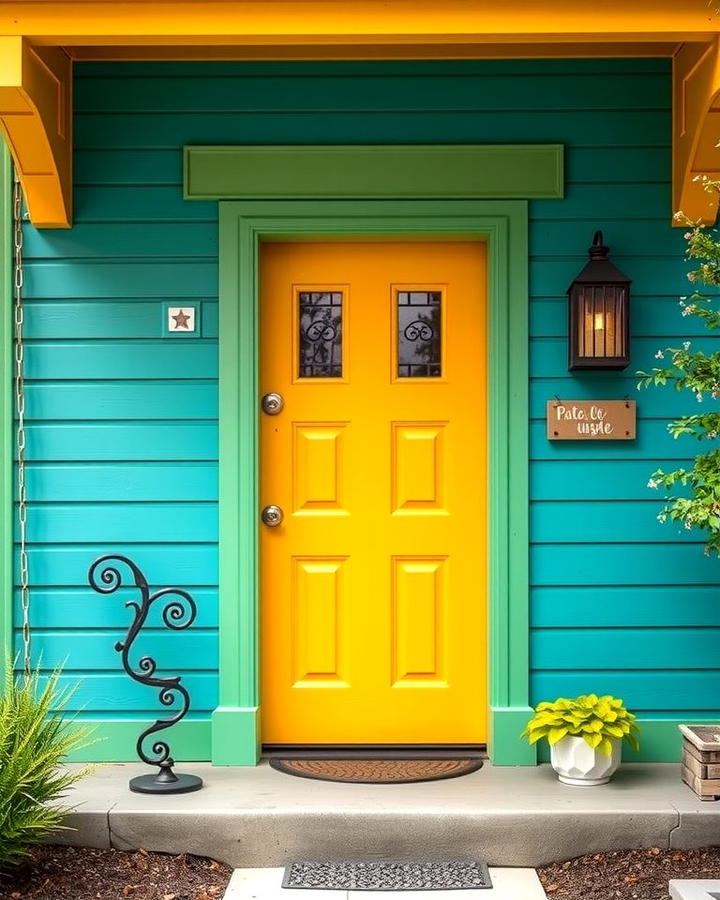 Bright Teal with Yellow Door - 25 Teal House Exterior Ideas
