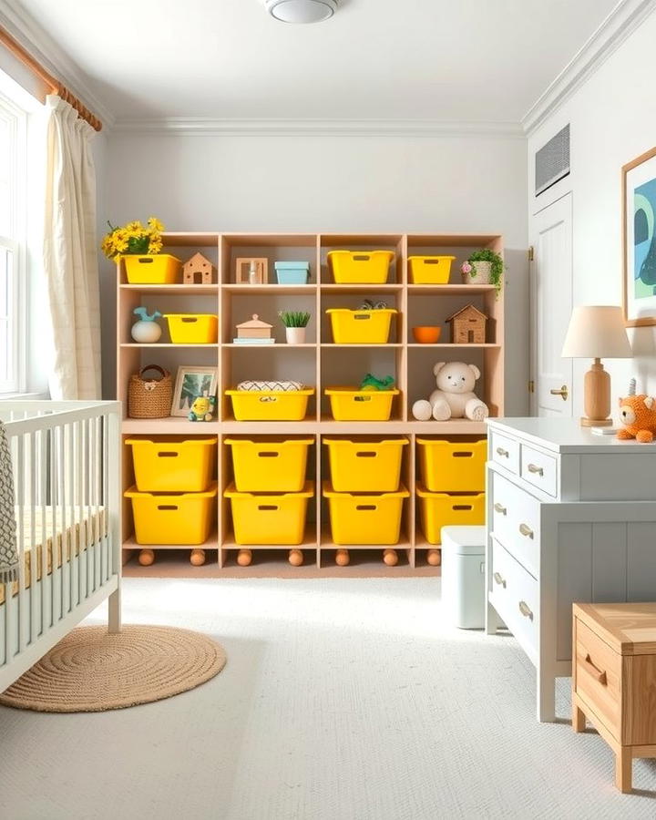 Bright Yellow Storage Bins - 25 Yellow Nursery Ideas