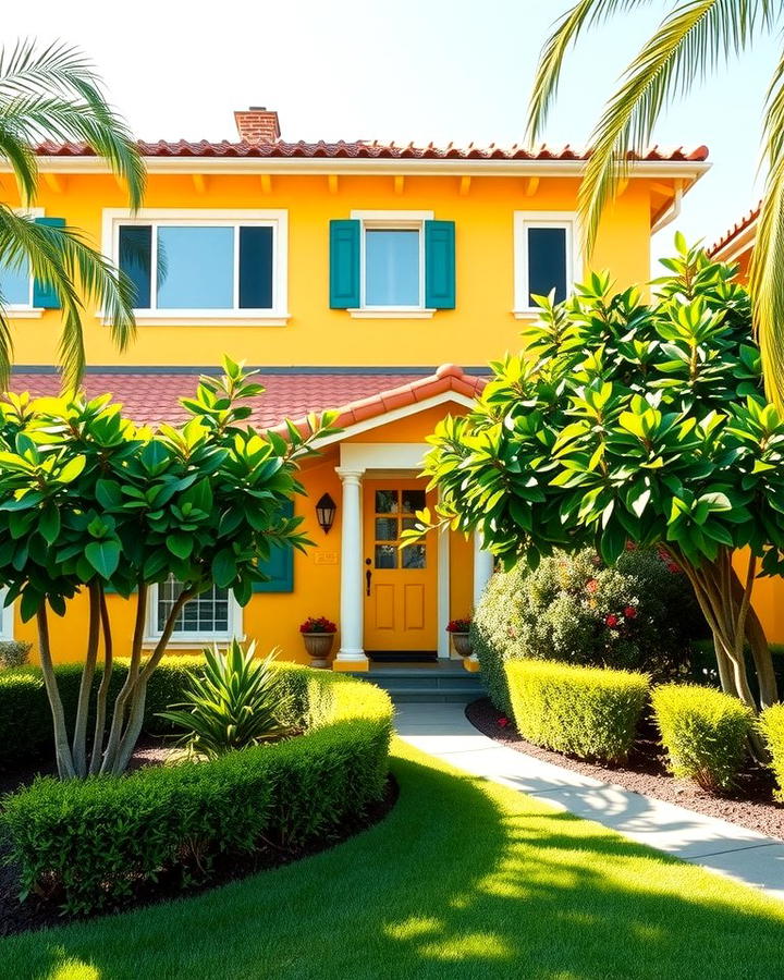 Bright Yellow with Green Landscaping - 25 Yellow Exterior Home Ideas