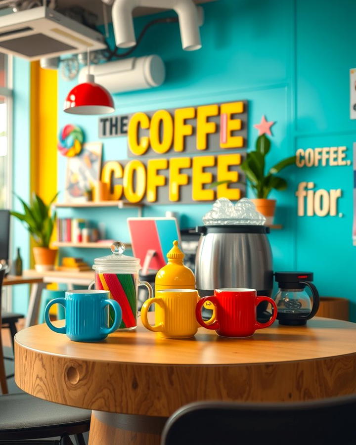 Bright and Colorful Coffee Zone - 25 Office Coffee Station Ideas