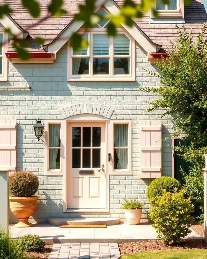 Brightening with Pastel Accents - 25 Sage Green Painted Brick House Ideas