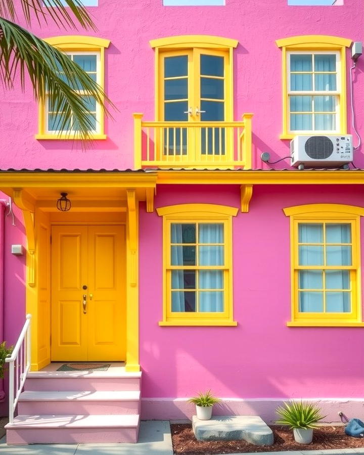 Bubblegum Pink with Yellow Highlights - 25 Pink House Exterior Ideas