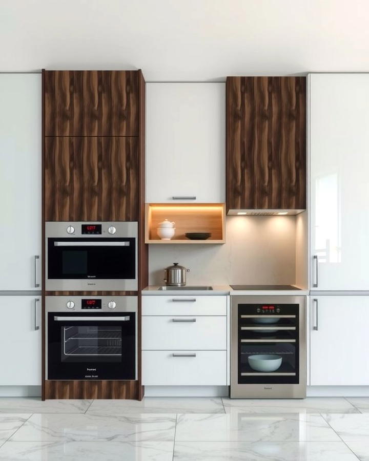 Built In Appliances on Separate Levels - 30 Split Level Kitchen Design Ideas