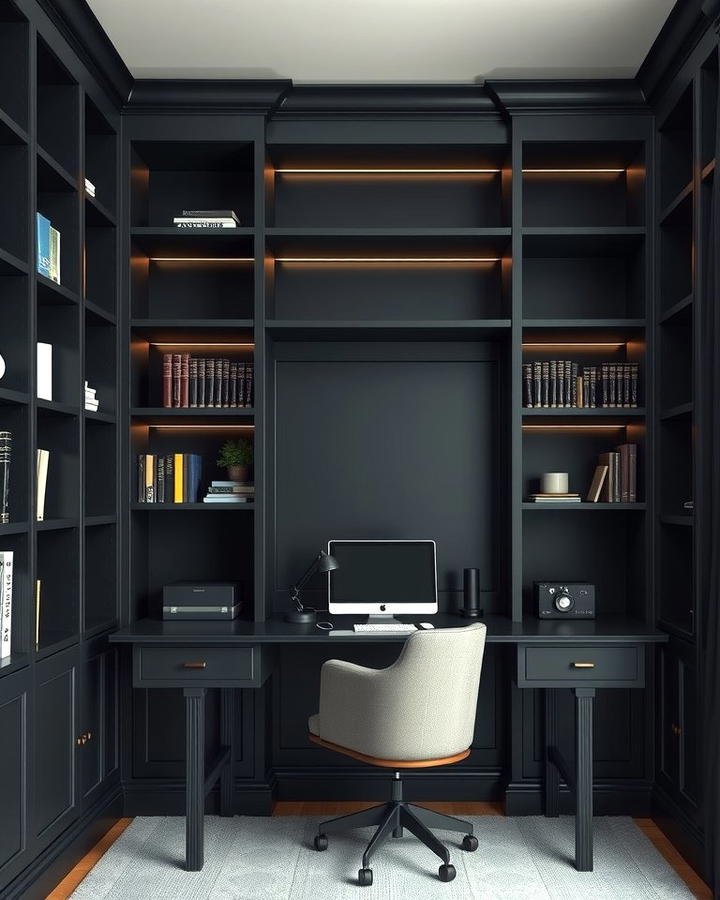 Built In Bookshelves - 30 dark home office design ideas