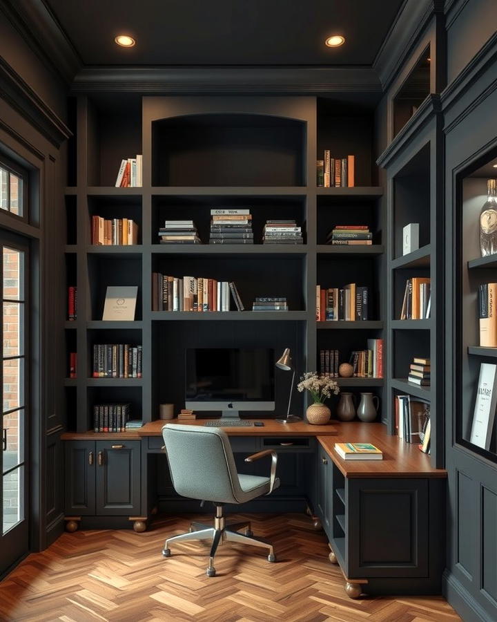 Built In Bookshelves 2 - 30 dark home office design ideas