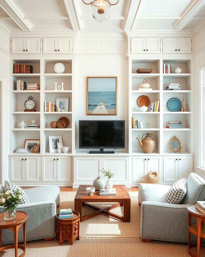 Built In Bookshelves - 30 Hamptons Living Room Ideas