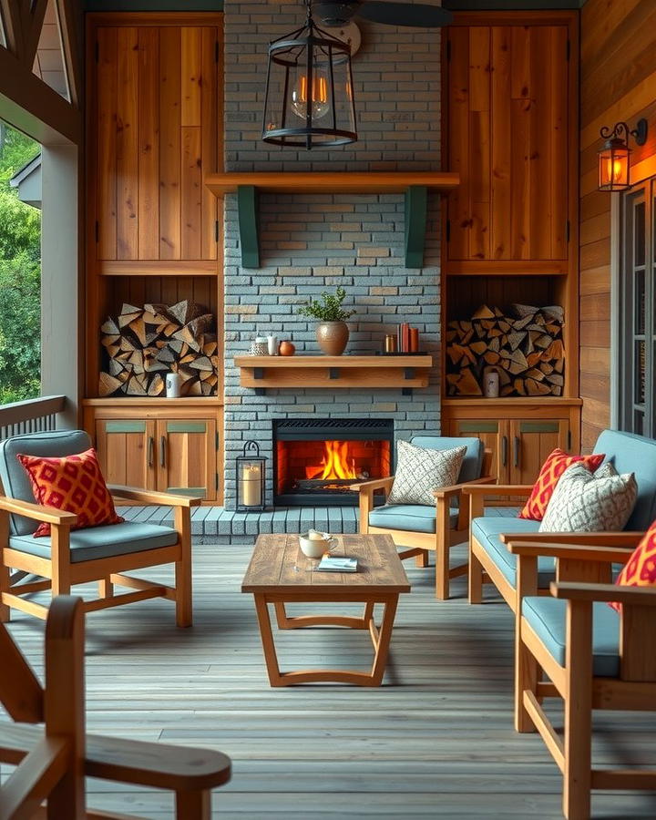 Built In Firewood Storage - 25 Porch Fireplace Ideas