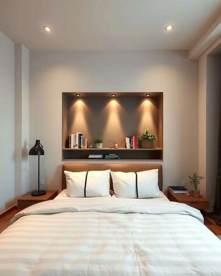 Built In Niche or Recessed Shelf - 25 No Headboard Ideas