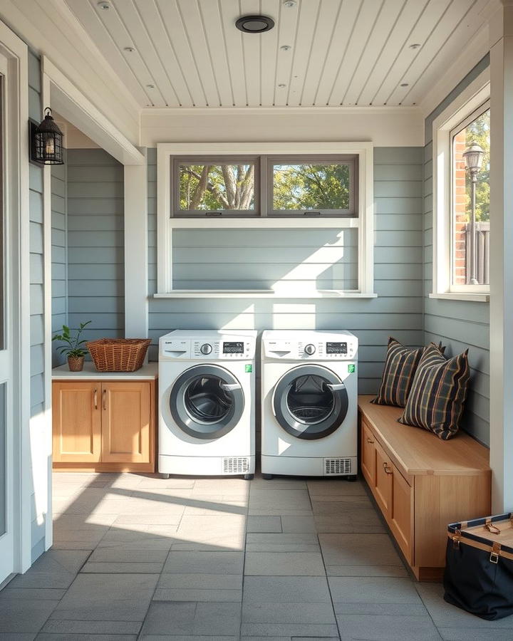 Built In Seating for Dual Functionality - 25 Outdoor Laundry Area Design Ideas