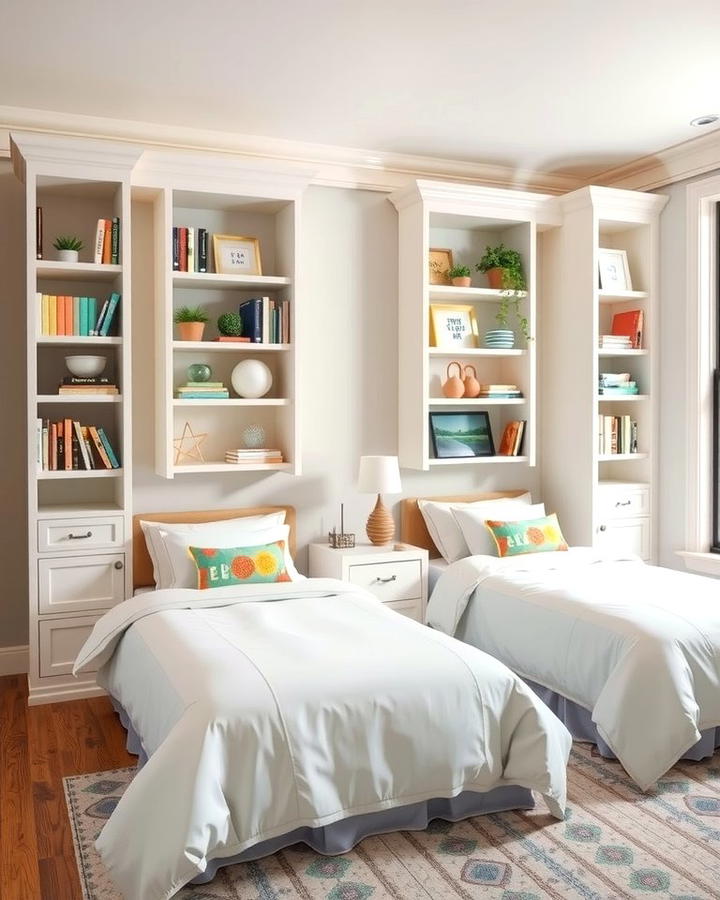 Built In Shelves for Display and Storage - 25 Twin Bedroom Ideas