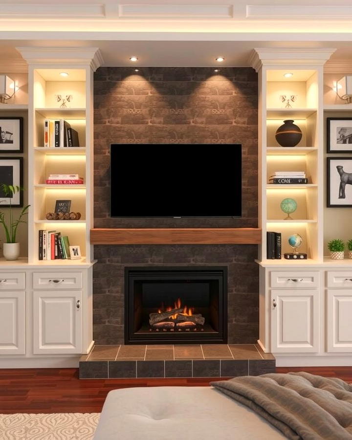 Built In Shelving Around the Fireplace - 30 Bedroom Fireplace Ideas