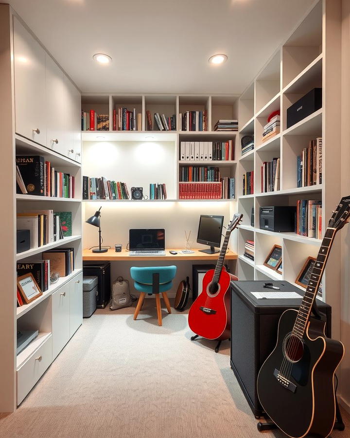 Built In Shelving for Organization - 25 Music Room Ideas