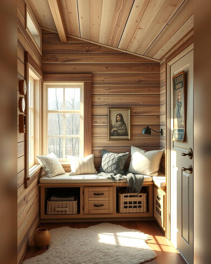 Built in Seating with Storage - 25 One Room Cabin Interior Design Ideas