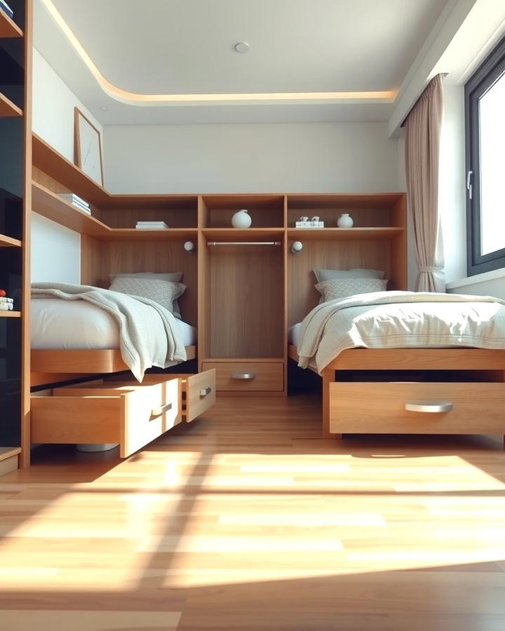 Built in Storage Under Beds - 25 Shared Bedroom Ideas for Small Rooms