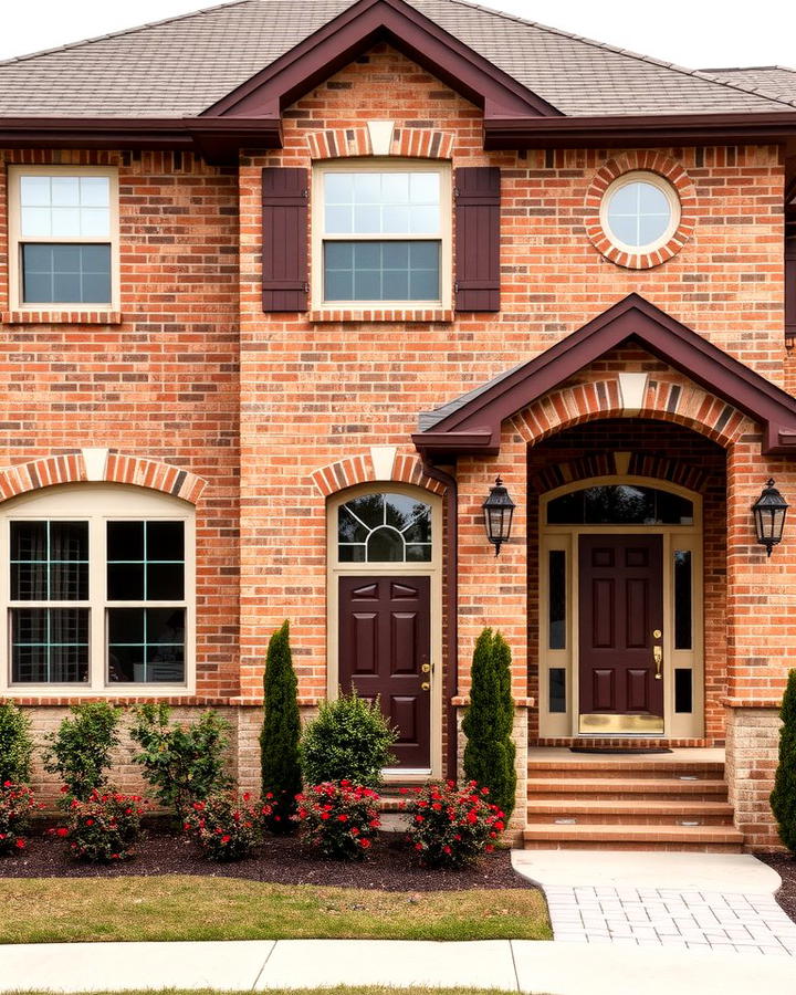 Burgundy and Beige - 30 Blonde Brick House Color Schemes